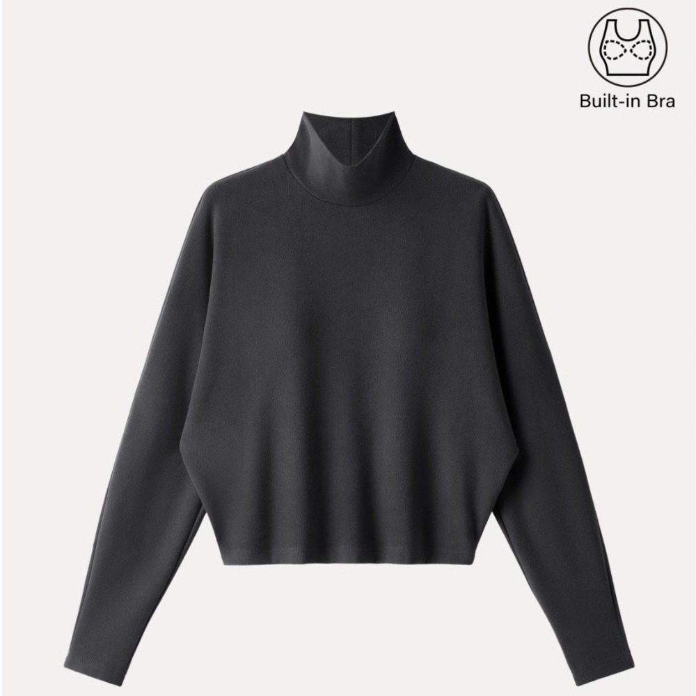 OGL Move Cozy Warm Turtleneck Batwing‎ Sleeve Brami in Heather Black Size S